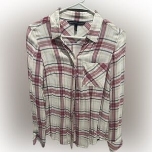 White House Black Market Pink and Cream Plaid Shirt